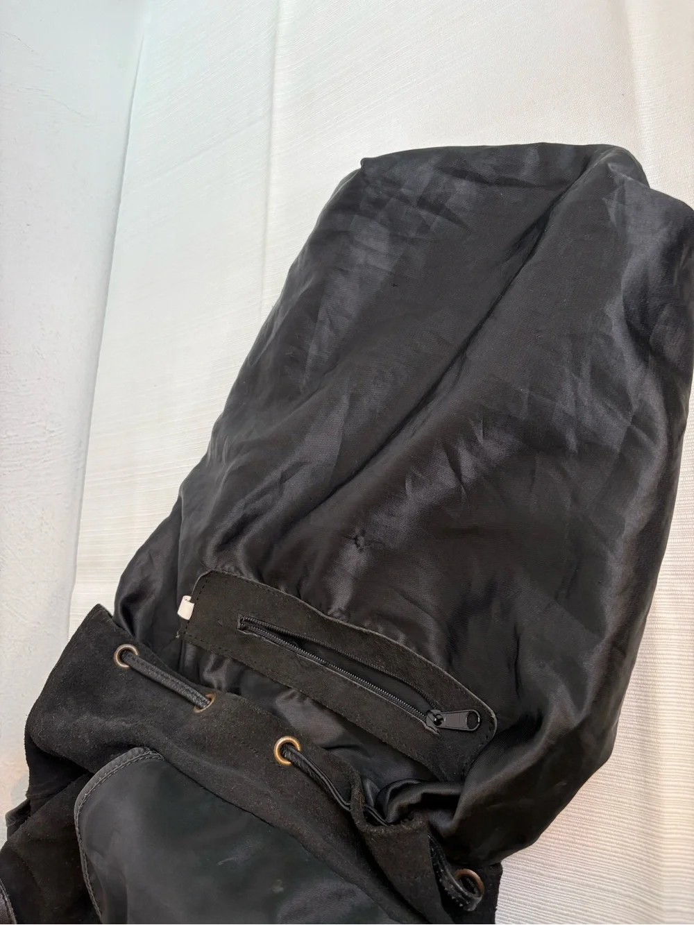 Vintage Handmade in Pakistan Genuine Suede Leather Buckle Drawstring Backpack